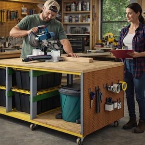 DIY 3'x7' Workbench with 27-gallon Tote Storage Plans - Workshop Project Plan - PDF Download