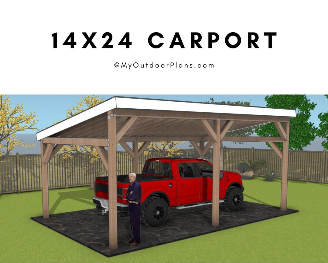 DIY 14x24 Lean to Carport Plans – 1 Car Shelter (PDF Download) - Etsy