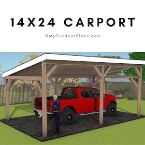 DIY 14x24 Lean to Carport Plans - 1 Car Lean to Shelter Plans - PDF Download