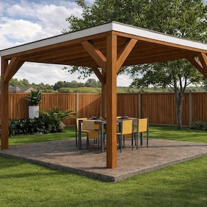 DIY 12x14 Modern Lean to Gazebo Plans - Low Slope Roof Pavilion - PDF Download