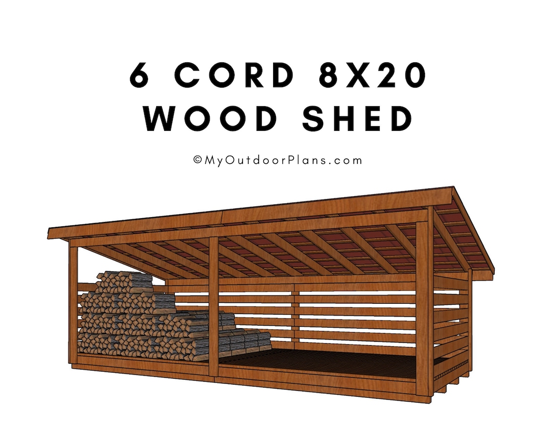 6 Cord 8x20 Firewood Storage Shed Plans Etsy Canada