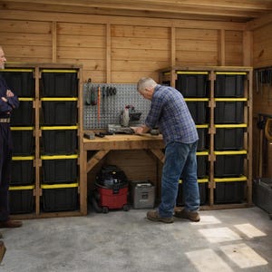 DIY Miter Saw Station Plans – 27-Gallon Tote Storage Workbench (PDF Download)