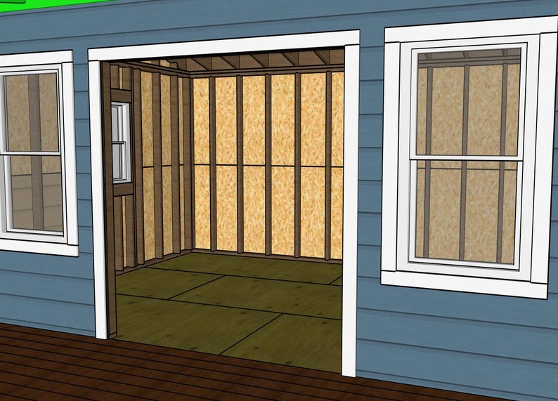 12x16 Modern Shed Plans with Porch – Backyard Office/Studio (PDF Download) afbeelding 5