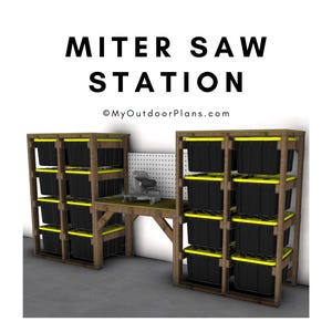 DIY Tote Storage Miter Saw Station Plans - 27-gallon Storage Workbench Plans - PDF Download