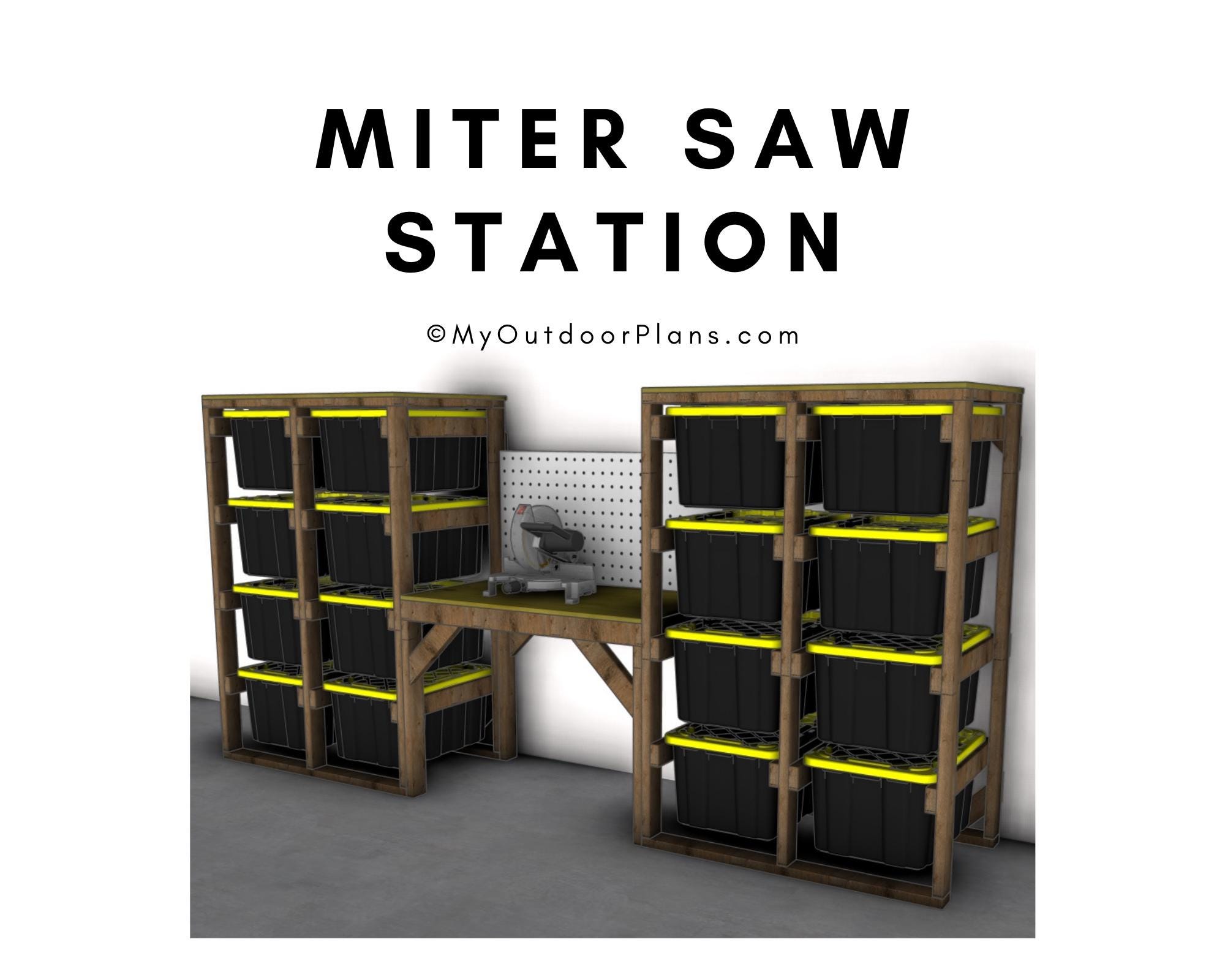 DIY Tote Storage Miter Saw Station Plans - 27-gallon Storage Workbench Plans - PDF Download