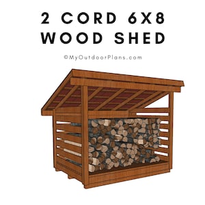 2 Cord 6x8 Wood Shed Plans - DIY Firewood Storage Shelter Plans - PDF Download