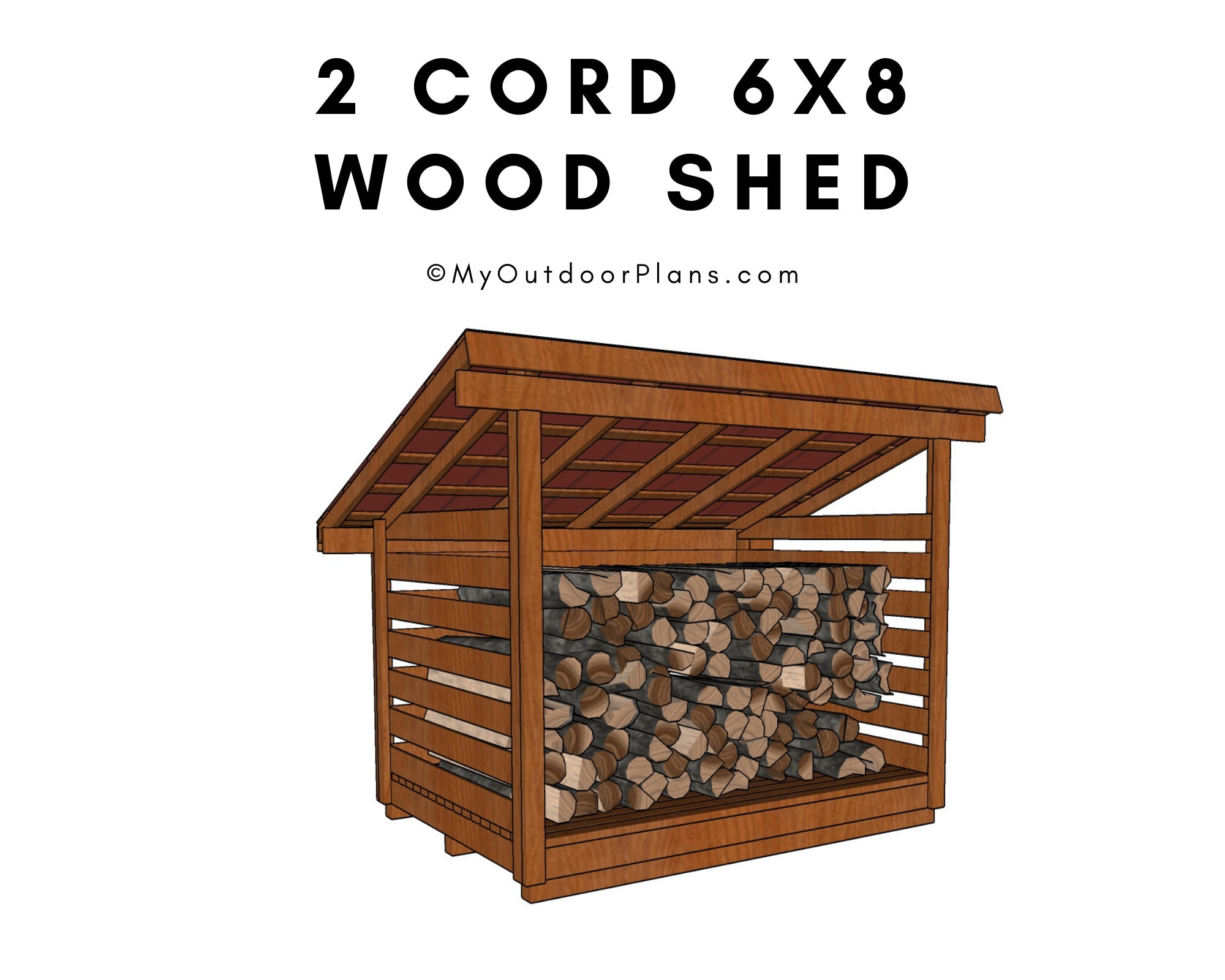 2 Cord 6x8 Wood Shed Plans - DIY Firewood Storage Shelter Plans - PDF Download