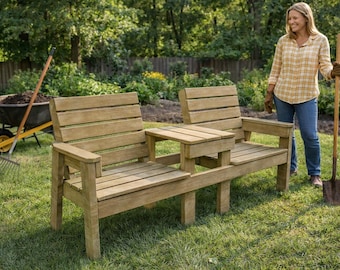 DIY Large Double Chair Bench with Table Plans - PDF Download