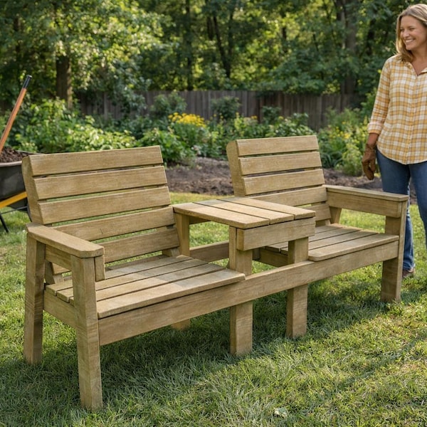 DIY Large Double Chair Bench with Table Plans - PDF Download