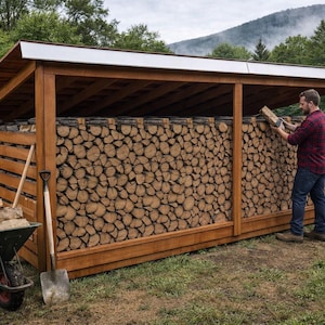 DIY 10x20 Firewood Shed Plans - 8 Cord Wood Storage Shelter Plans - PDF Download
