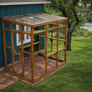 DIY 6x8 Lean-To Catio Plans – Attached Outdoor Cat Enclosure (PDF Download)