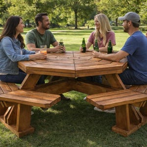 Octagonal Picnic Table DIY Plans – Outdoor Table with Benches (PDF Download)