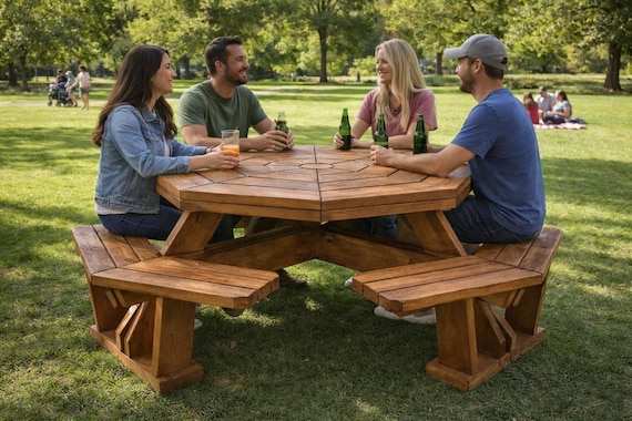 Octagonal Picnic Table DIY Plans – Outdoor Table with Benches (PDF Download)