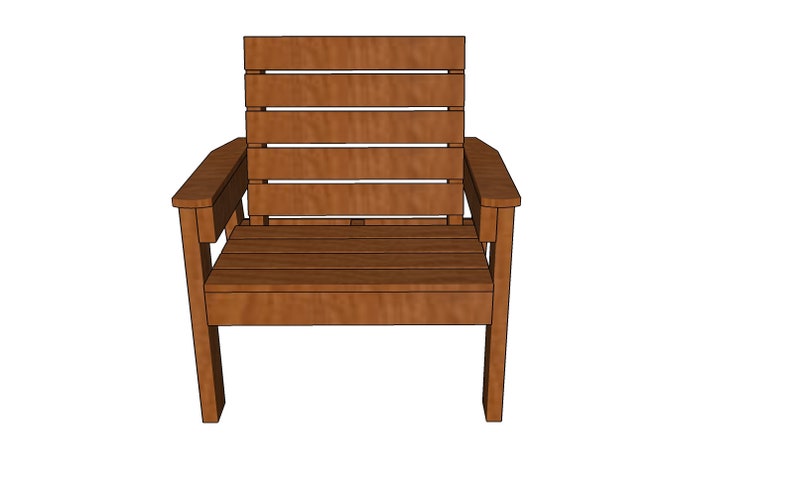 May include: A wooden chair with a slatted back and arms. The chair is brown and has a simple design.