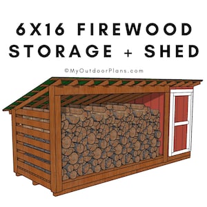 DIY 6x16 Firewood Shed with Tool Shed Plans - 3 Cord Firewood Shed Plans - PDF Download