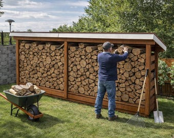 2x16 Log Shelter Plans - DIY Wide Firewood Shed Plans - PDF Download