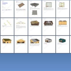 May include: A collection of architectural diagrams and illustrations, showcasing various building designs. The images include detailed drawings of structures, including houses, sheds, and other constructions. The illustrations are presented on white backgrounds.
