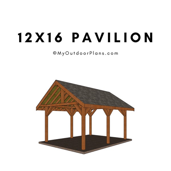 12x16 Rectangular Pavilion with Gable Roof Plans