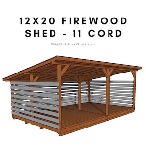 DIY 12x20 Firewood Shed Plans - 11 Cords Large Firewood Shelter Plans - PDF Download