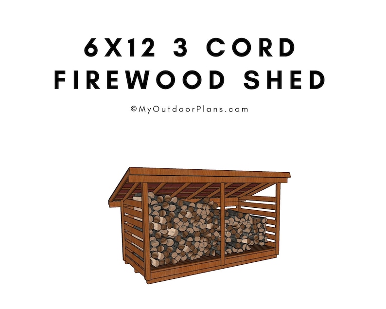 6x12 3 cord firewood shed plans etsy