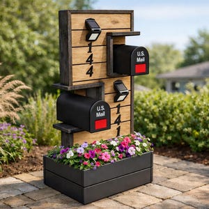 DIY Modern Double Mailbox Post Plans – With Planter (PDF Download)