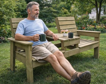 DIY Double Garden Chair Bench with Middle Table Plans - PDF Download