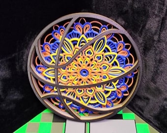 3D Printed Basketball Multi-Layer Wall Art Mandala. Can be printed with School Colors for Custom Wall Art. Physical item not a digital file.