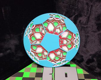 3D Printed Football Multi-Layer Wall Art Mandala.  Can be printed with School Colors for Custom Wall Art.  Physical item not a digital file.
