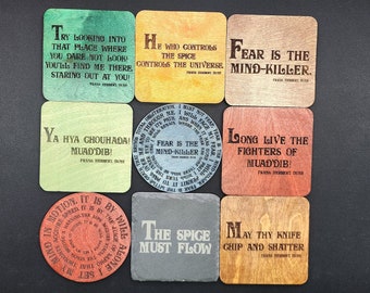 Dune Quotes Wood/Stone Coasters.  Laser Engraved Coasters with Quotes from the Dune Series.  Made with Birch Wood or Slate