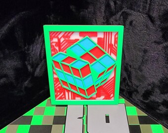 3D Printed Rubik's Cube Mandala.  Physical item not a digital file.  White part glow in the dark.