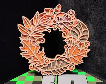 3D Printed Autumn Wreath of Leaves multi-layer Mandala Wall Art. Great item for Autumn/Autumn decorations. Physical item not a digital file.