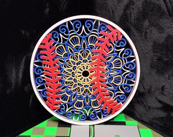 3D Printed Baseball Multi-Layer Wall Art Mandala.  Can be printed with School Colors for Custom Wall Art.  Physical item not a digital file.