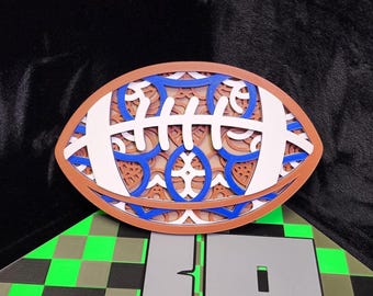 3D Printed Football Multi-Layer Wall Art Mandala.  Can be printed with School Colors for Custom Wall Art.  Physical item not a digital file.