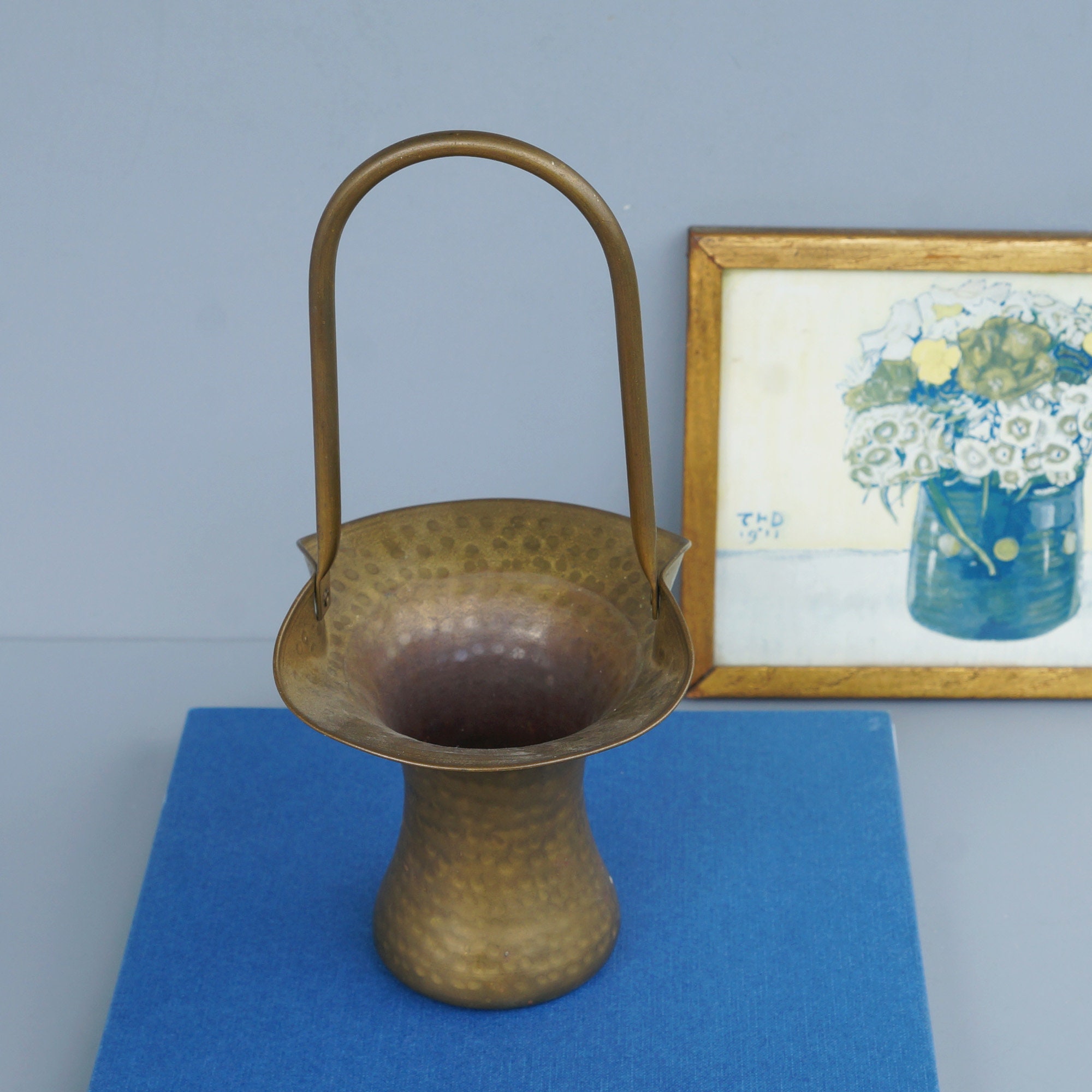 Vintage Brass Basket With Handle/hammered Brass Basket/brass Etsy