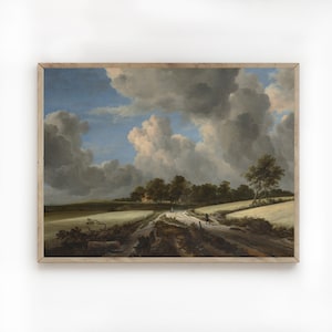 Early Vintage Painting/Landscape/Blue Skies/Wheat/Country Wheat Fields/Wall Decor/Country Art