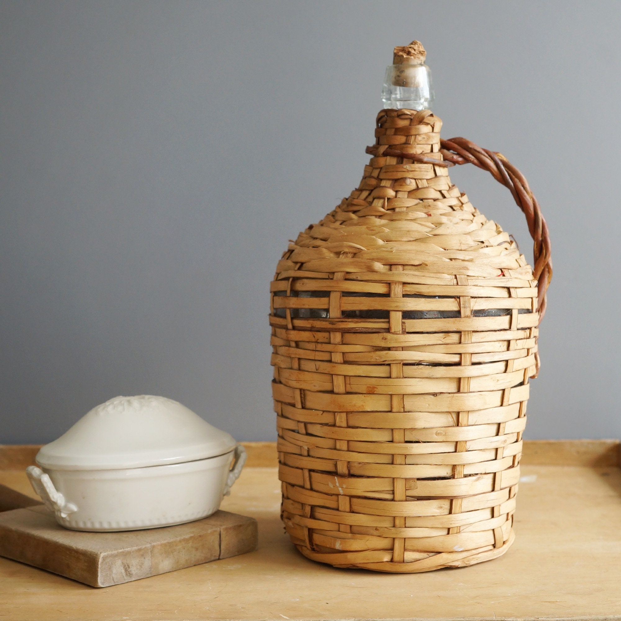 Vintage Wicker/Rattan Covered Bottle With Handle/Country Etsy