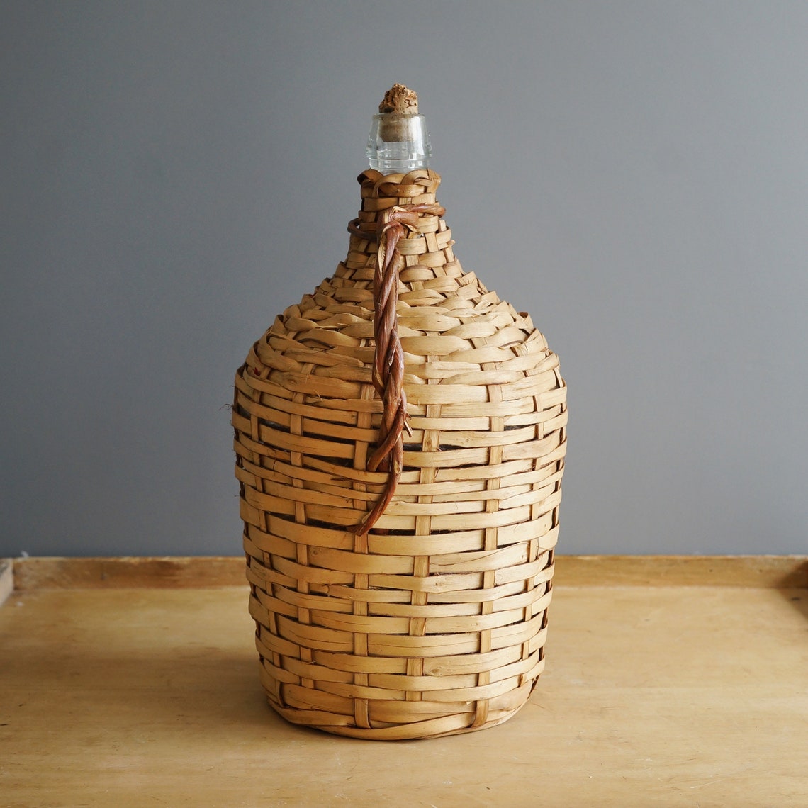 Vintage Wicker/Rattan Covered Bottle With Handle/Country Etsy