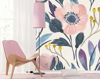 Colorful Decals Vinyl Print Blooming Art Eco Friendly #9 Poppy And Powder Flowers Vinyl Set Greenery Vinyl Decal