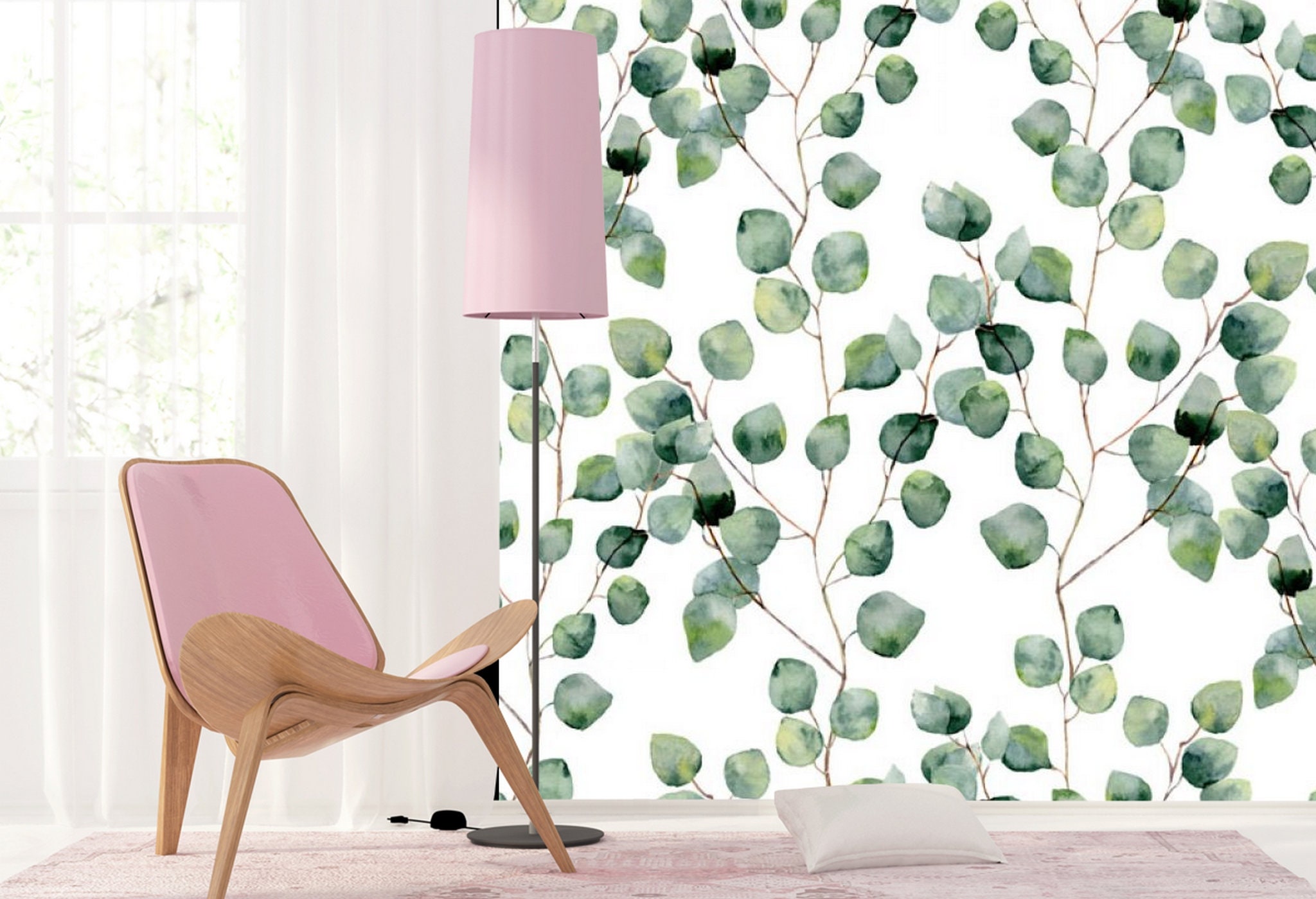 Scandi leaves Peel and Stick wallpaper Floral Removable Etsy