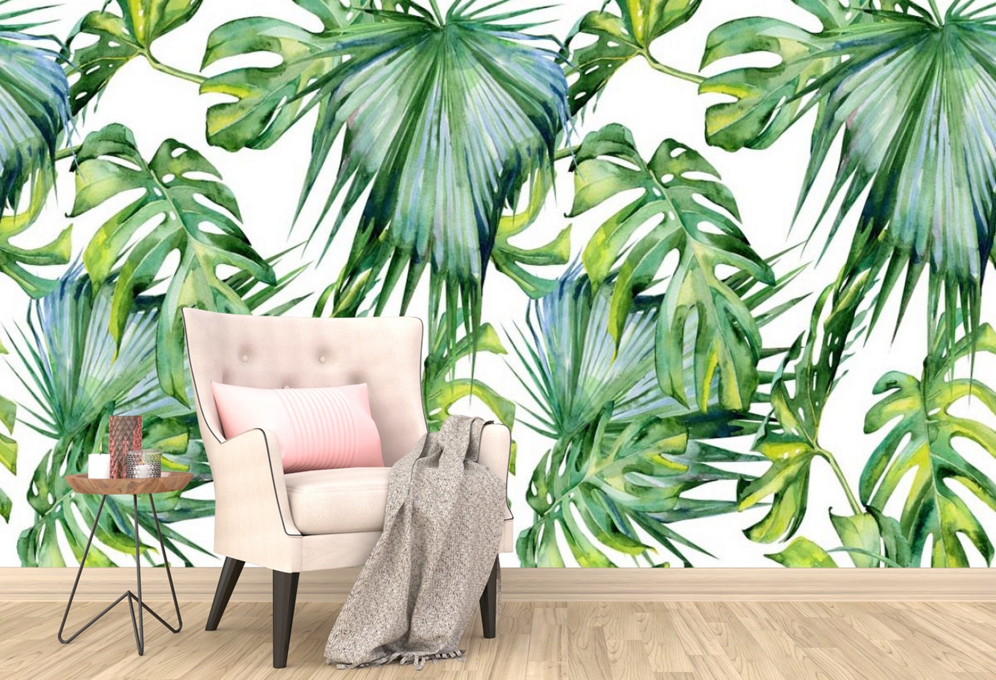 Tropical leaves Peel and Stick wallpaper Floral Removable | Etsy