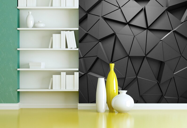 Black 3d Wall Wallpaper Modern Wall Mural Living Room Peel - Etsy