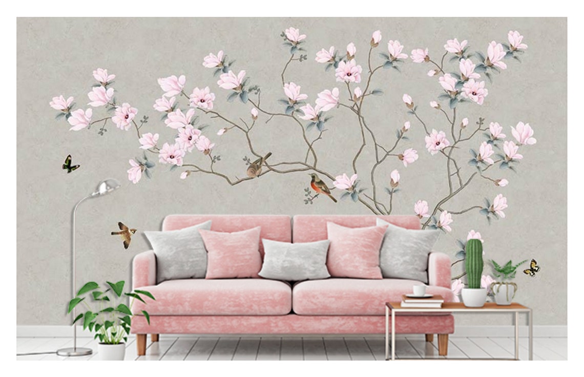 Magnolia Flowers Peel and Stick Wallpaper Floral Removable Etsy