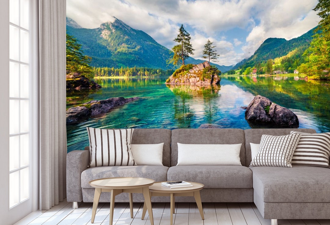 Mountain Lake Photo Wallpaper Landscape Wall Mural Living - Etsy