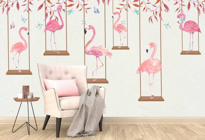 Flamingo Print Peel and Stick Wallpaper Floral Removable | Etsy