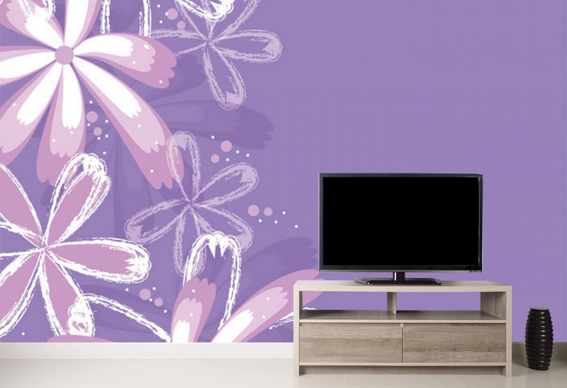 Purple flowers Peel and Stick wallpaper Floral Removable | Etsy