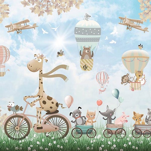 Peel and Stick Wallpaper Giraffe With Cycle and Other Animals Etsy