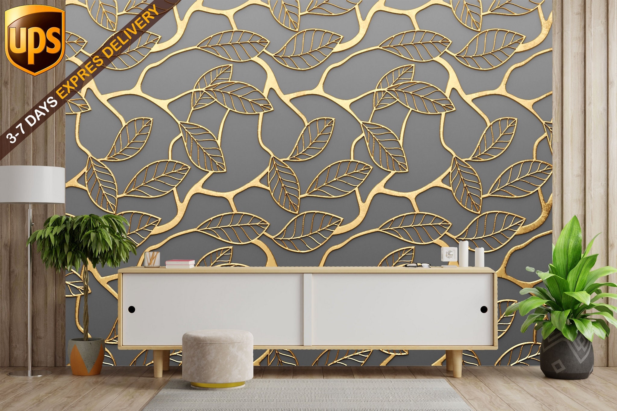 Golden Leaves Flat Removable Wallpaper Peel and Stick Wall - Etsy Golden Leaves Flat Removable Wallpaper Peel and Stick Wall - Etsy
