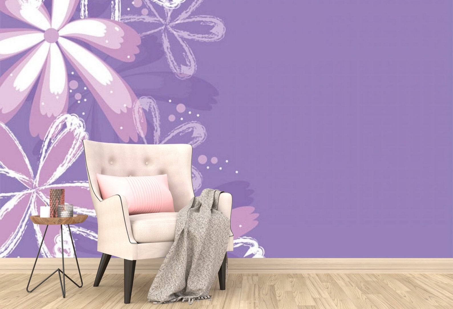 Purple flowers Peel and Stick wallpaper Floral Removable | Etsy