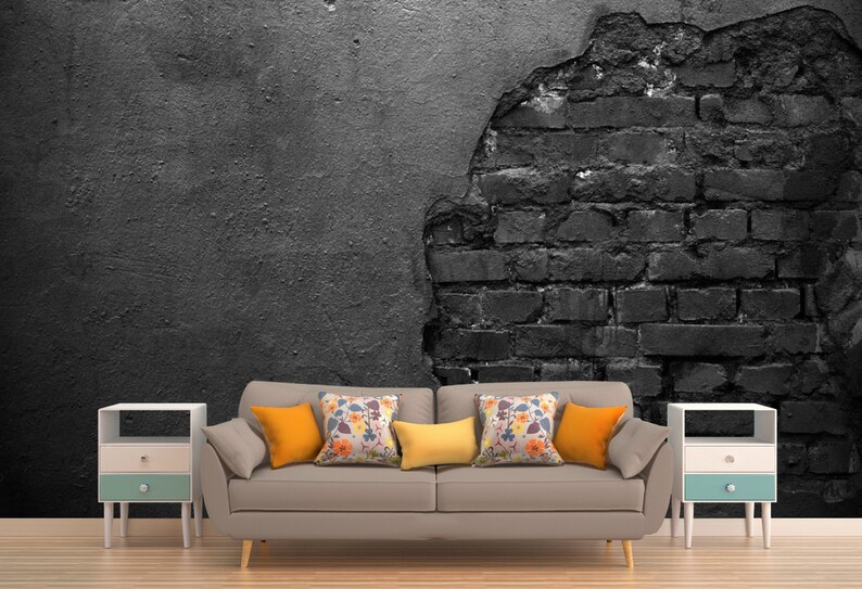Black brick wall decal removable wallpaper marble Wall Etsy