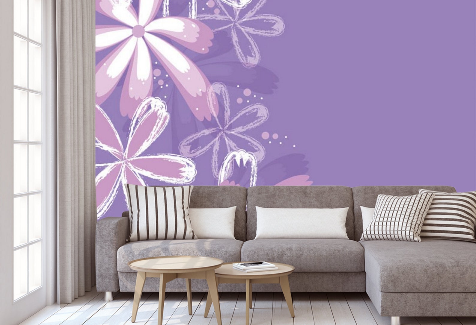 Purple flowers Peel and Stick wallpaper Floral Removable | Etsy